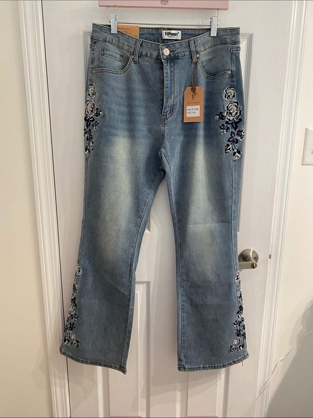 Embroidered Light Blue Flare Jeans by VIP Honey Plus size 1X